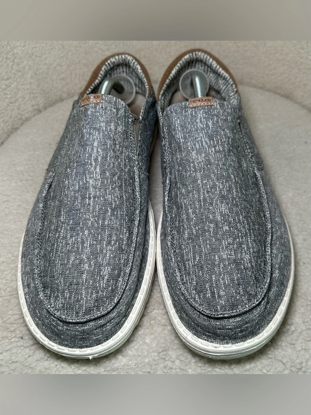 Hey‎ Dude Wally Slip On Loafers Gray Tan White Canvas Comfort Casual Summer 13